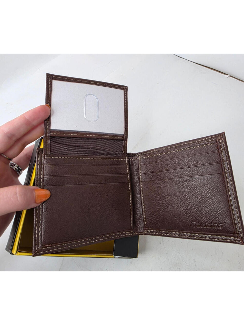NEW Dickies Brown Leather Mens Bifold Double Row Stitching Wallet